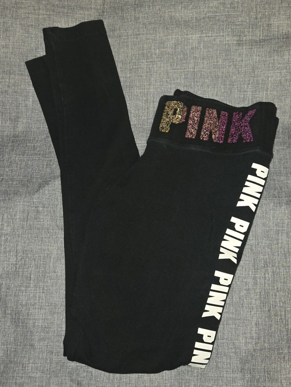 PINK Victoria's Secret Black Leggings with Glitter Logo - Picture 8 of 8